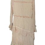DEREK LAM 10 Crosby Cream Red Tiered Windowpane Asymmetrical Ruffle Dress Size 8 Photo 6