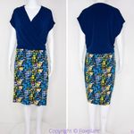 Leota USA-made blue yellow dolman sleeve wrap dress, size 3L Photo 2