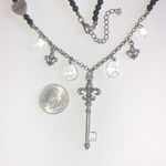 Hard Rock Cafe  Silver Tone Black Beaded Key Charm Boho Necklace Photo 4