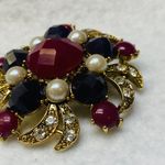 Rounded Swirl Statement Brooch Pin Vintage Faceted Stones Faux Pearl Rhinestones Photo 6