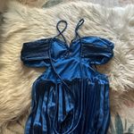 Lulus LULU’S Aerin Blue Satin Pleated Cutout Midi Dress Photo 8