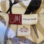 JM Collection  100% LINEN TROPICAL‎ PALM TAB LONG SLEEVE BUTTON UP BLOUSE Size 16 Photo 6