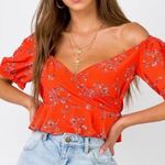 Princess Polly  Red Floral Surplice Crop Top Sz 0 Photo 0