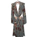 PatBo Peony Print Cutout Midi Crepe Long Sleeve Blue Pink Dress US Size 12 Photo 2