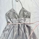 Fiesta Fashion Fiesta Sparkly Glitter Silver Metallic Deep V Halter Mini Homecoming Dress - S Photo 14