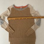 JCP Women’s M Cream Tan Wool Blend Crewneck Sweater Colorblock Elbow Patches Size M Photo 3