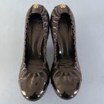 Tory Burch  Abbey 2 Mid Heel Black Leather Cap Toe Block Heel Pumps Photo 5