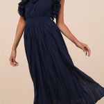 Lulus  Splendid Charisma Navy Ruffled Pleated One-Shoulder
Midi Dress Photo 0