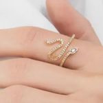 Swavorski Adornia 14K Gold Plated Swarovski Crystal Accented Winding Snake Ring Photo 0