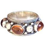 Vintage Sterling Silver Amber Cabochon Ring Sz 7 Photo 2