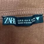 ZARA  Brown Ribbed Knit Short Sleeve Side Ruched Tie Mini Bodycon Dress Size S Photo 9