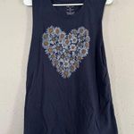Zoe & Liv Zoe + Live Blue Sleeveless T-Shirt Tank Top Muscle Shirt Floral Heart Summer XL Photo 0