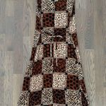 Vintage 90s Grunge Animal Print Patchwork Gauze Midi Dress Brown Multicolor M Size M Photo 5
