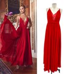 Michael Costello x Revolve Justin Gown Red Maxi Lace Slit Size Large Photo 1