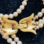 Trifari VINTAGE  Faux TRIPLE Mini Gold Pearls Necklace Strand Photo 2