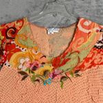 Alberto Makali Top Womens L Crinkle Boho Floral Embroidered Mixed Print Blouse Photo 3