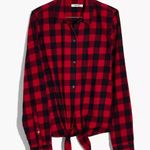 Madewell  Front Tie Red Black Buffalo Plaid Flannel Shirt Size Medium NWT Photo 12