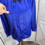 Vintage 80s Design Elements Pleated Removable Neck Bow Blouse Blue 10 Photo 7