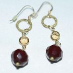 NWOT Eccentric Deep Red Amber Crystal Gold Tone Hammered Fish Hook 2" Earrings Photo 0