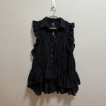 Anthropologie sleeveless ruffle tiered collared black mini shirt dress small NWT Photo 2