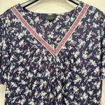 Lucky Brand  Navy Floral V Neck Pleated Button Front Top Size Medium Photo 2