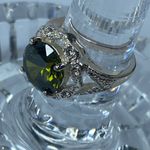 Ring Women Size Approximately 6.25 Fashion Ring Silver Tone Green Shade Center Photo 10