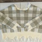 Polly & Esther  V-Neck Checkered Cropped Sweater - Olive and Cream Photo 5