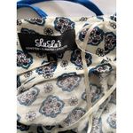 Lulus  Bright Alright Ivory Blue Print Romper Surplice Bodice Open Back Sz XL Photo 4