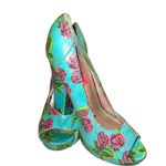 Betsey Johnson Women's Floral Peep Toe Heels - Blue and Pink Photo 4
