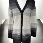 Hannah Women’s Gray black striped Cardigan sweater button down long sleeve M Size M Photo 0