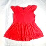 Torrid  Size 0 Pinkish-Orange V-Neck Babydoll Lace Blouse Photo 5