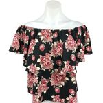 Abbeline  Black Multicolor Floral Print Off The Shoulder Pullover Blouse Top Sz M Photo 0