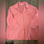 JM Collection 100% Linen Top Peachy Pink Button Up Shirt V Neck 3/4 Sleeve Summer Preppy Boho‌ Photo 2