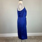 Alex Evenings  Satin One Shoulder Midi Sheath Cocktail Party Dress Blue Size 14 Photo 2