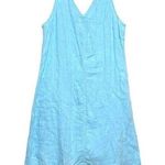 Talbots Linen Midi Sleeveless Dress Size 16 Blue Beachy Coastal Preppy Lined Photo 0