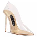 Jessica Rich Fancy Stiletto Clear Vinyl Pointed Toe Pumps Size37 NEW Retail $215 Gold Size 6 Photo 12