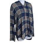 American Eagle Womens Blue Plaid Hooded Button Up Long Sleeve Oversized Top M‎ Size M Photo 2