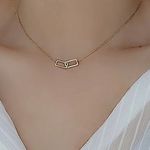 Boutique NEW Gold Plated Sterling Silver Pave Diamond Rectangle‎ Necklace, 16-18” Photo 2