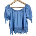 Bongo NEW Juniors L Bohemian Boho Tie Sleeve Off Shoulder Chambray Blue Lace Photo 1