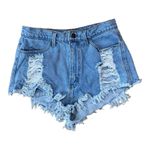 Vibrant  distressed women’s Jean short shorts size large Photo 1