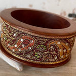 Paisley Ribbon Wooden Bangle Boho Bracelet Orange Photo 0