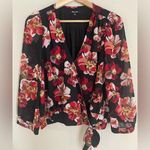 Madewell  Black and Red Floral Wrap Blouse Photo 0