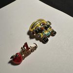 Lot Of 2 Brooch Pins #1 Teacher & Christmas Holiday School Bus Gold Tone Photo 2