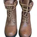 LOVE IMAGE‎ WOMEN'S LACE UP FAUX LEATHER ANKLE BOOTS HEEL BROWN SIZE 8 Photo 0