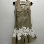 Derek Lam  Collective Khaki Beige V neck Midi Dress With Lace Accents Photo 1