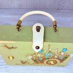 Vintage unique wooden cigar box hand clutch purse jeweled flower cart Madge Green Photo 11
