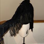 Leather suede fringe Black cropped Jacket with chunky gold buckles Size M Photo 3
