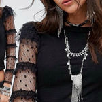 Free People Kiss Kiss Mesh Lace Ruffle Long Sleeve Sheer Layering Top Small Photo 0