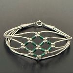 Vintage 925 Liquid Silver Turquoise Tube Beads Woven Sterling Silver Bracelet 5g Photo 2