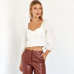 TCEC Fab'rik Kynlee Cropped Puff Sleeve Blouse Women's Large Cream Smocked NWT Photo 2